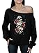 Awkwardstyles Three Sugar Skulls and Roses Off The Shoulder Oversized Sweatshirt + Sticker Gift (X-Large, Black)