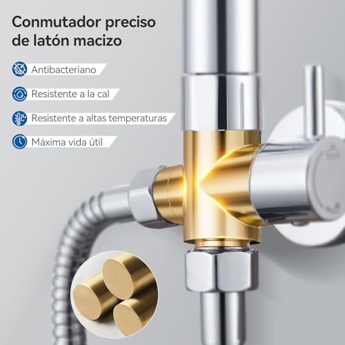Auralum Columna Ducha sin Grifo, Set de Ducha con Cabezal de Ducha Lluvia 25×25 cm Acero Inoxidable, Alcachofa, Barra de Ducha Altura Regulable 68-108cm,válvula desviadora de Latón, Cromo