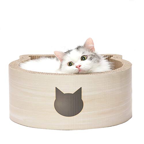 Necoichi Cat-Headed Scratcher Bed (Birch, Regular) | Cardboard Cat Scratcher Bo…