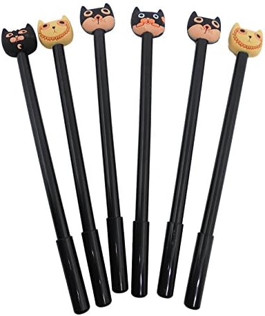 6pc Cute Cat Black Gel Ink Pens Kawaii for Home , Offfice , School, 0.5Millimeter Metal Tip