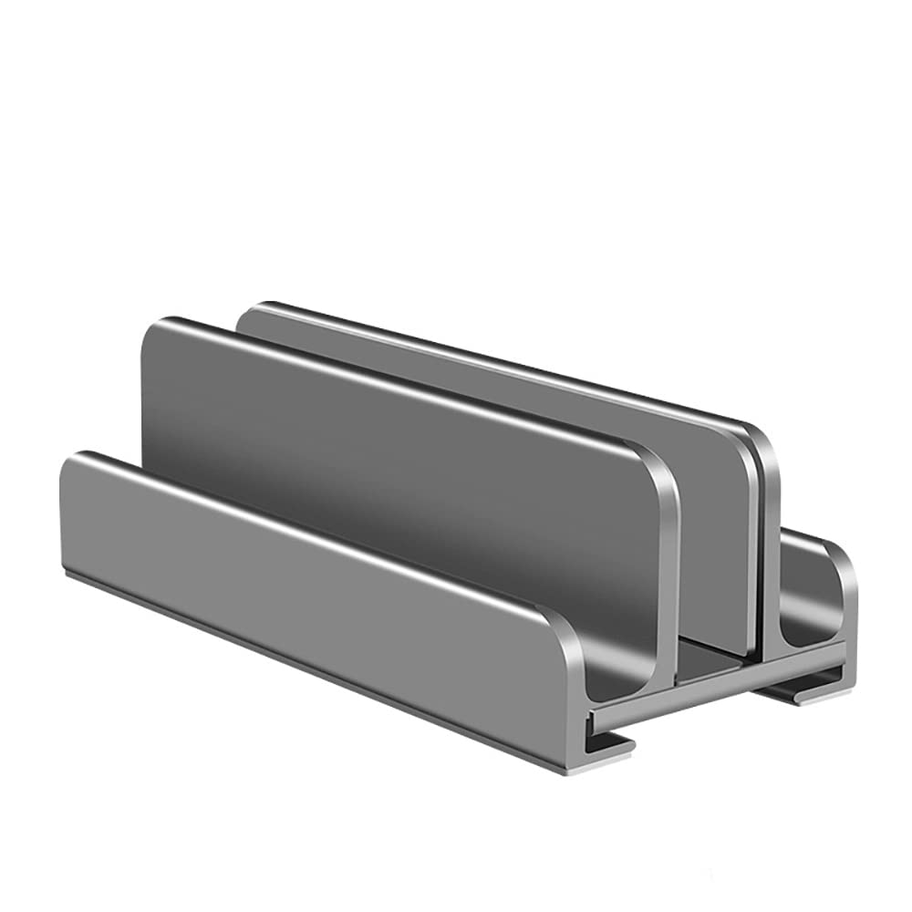 VOANZO Vertical Laptop Stand - Adjustable Laptop Holder, Dual 3 Slots Upright Laptop Storage Holder for All Laptops up to 17.3" - Sturdy Aluminum Alloy & Silicone, Adjustable Width