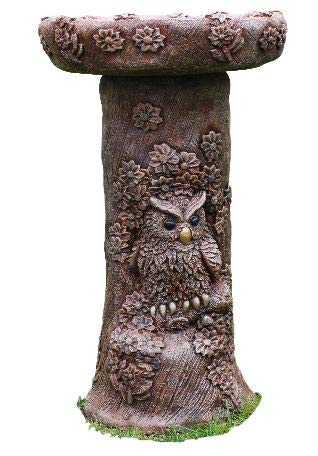 Woodland Owl Bird Bath Stone Garden Ornament Decor Made In