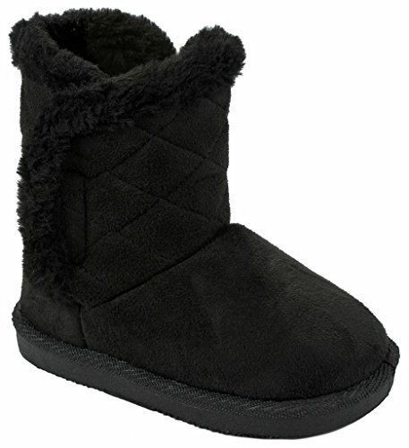 Baby Girls Toddler Warm30F Black Slouch Buttons/Sweater Knit Faux Fur Lined Soft Sole Infant Boots-3 - Thumbnail 4