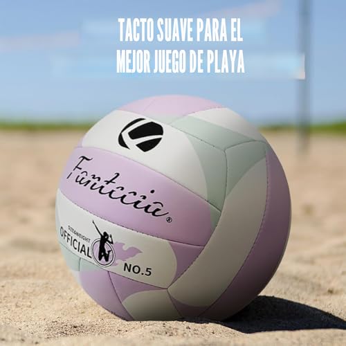Fantecia Size 5 Volleyball with Pump, Soft Leather Beach Volleyball for Indoor Outdoor Play Volleyball Gift for Girls, Youth, Adults, Volleyball