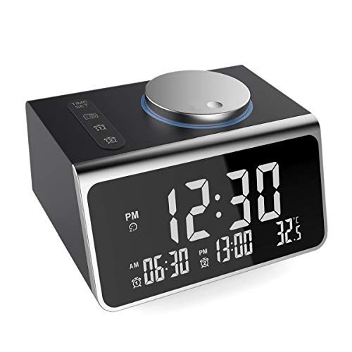 Digital Alarm Clock, Upgraded Dual Alarm Clock Radio Indoor Thermometer, Charging Station/Phone Charger with Dual Port USB 4.2" Display & 5 Levels Brightness Dimmer LED (Black) - Thumbnail 7