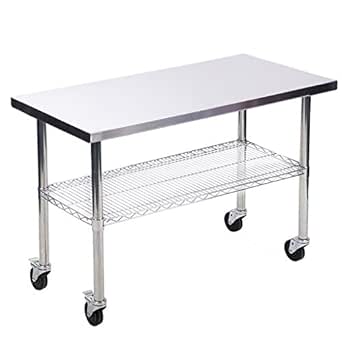 Mesa de trabajo de cocina de acero inoxidable de 24 x 48 pulgadas con