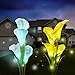 Solar Garden Lights Outdoor, 2 Pack Solar Powered Lights with 8 Lily Flower, Multi-Color Changing LED Solar Stake Lights for Garden, Patio, Backyard (White/Yellow)