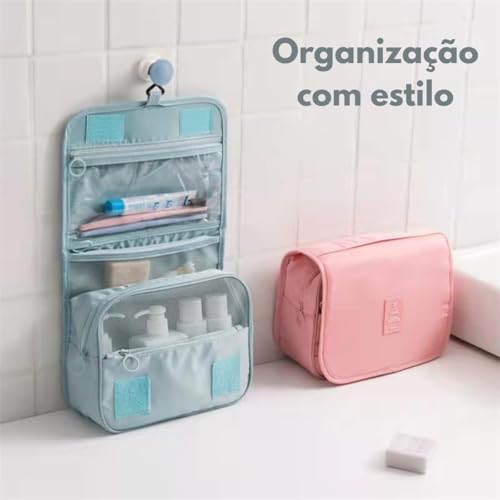 Bolsa Necessaire Maquiagem Cosméticos Feminina Viagem Com Divisória e Cabide para Pendurar Organizador de Maquiagem Muito Espaço para Maquiagem Shampoo Perfumes Higiene Pessoal (Preto)