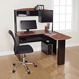Corner L Shaped Office Desk with Hutch (Black and Cherry)