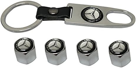 AEMULUS Combo Set Silver Tire Valve Stem Air Caps Cover and Keychain Tire Decoration For Car Auto Mercedes