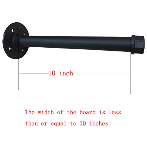 Yuanshikj 4Pc (10" deep 3/4" Pipe) Industrial Wall Mount Iron Pipe Shelf Shelves Shelving Bracket Vintage Retro Black DIY Open Bookshelf DIY Storage Home Improvement Kitchen (4Pc 10" Deep) - Thumbnail 2