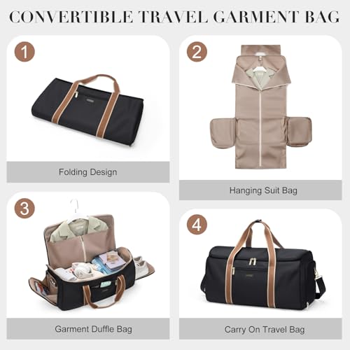 Travel Bag Convertible 2 in 1 Women's Handbag Foldable Clothes Bag Sports Bag for Business Trips and Weekend Getaways (Nero)