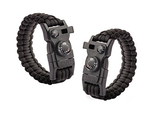 LPVLUX The Best Outdoor 550LBS Paracord Bracelet - Paracord Gear Kit for Adults & Kids with Embedded Compass, Thermometer, Fire Stater Buckle, Wrench, Screwdriver (Black/Black)