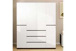 WonderWard Armoire Wardrobe Closet, Wardrobe Closet with 4 Doors, Closet Cabinet with Hanging Rod, 71" H Bedroom Armoires with 3 Storage Drawers,Wooden Wardrobe Closet, White Wooden Closet, Armoire