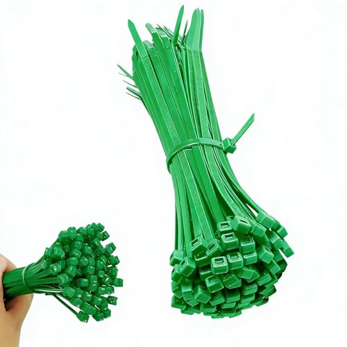 JHXTZ Zip Ties, 100pcs Green Zip Ties 8 Inch, Plastic Ties Small Zipties Cable Tie Wraps, Multi-Purpose Cable Management Ties, Self-Locking Ziptie for Office and Home(Can bear 30lb)