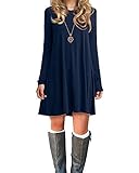 Womens Basic Loose T-shirt Plain Long Sleeve Flowy Dress Simple Pocket Tank Women's Tunic Navy Medium