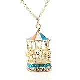 Lady Girl Gold Plated Enamel Rhinestone Colorful Carousel Roundabout Necklace