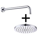 KES Bathroom 8-Inch Rainfall Shower Head with 15-Inch ROUND Shower Arm, Polished Chrome, PSA2+J201