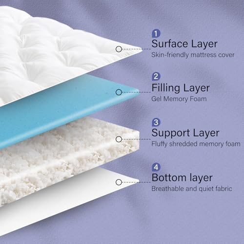 WhatsBedding 4 Inch Memory Foam Mattress Topper Queen for Back Pain Relief, Filled with Breathable Gel Memory Foam, Fluffy Comfort Supportive Pillow Top Mattress Topper, 80x60x4in