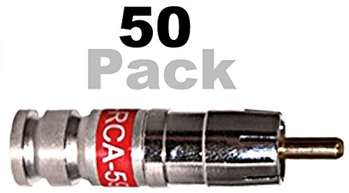 RCA Compression Connector Unniversal RG59 Thru Quad Shield Coaxial Cable 50 Pack Red Band Plug Commercial Grade Nickel Plated A/V RCA, 1 Connector