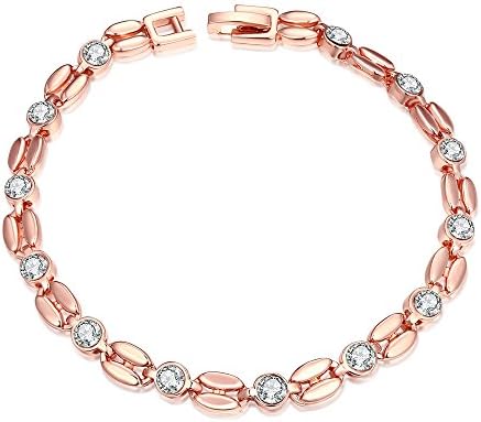 YEAHJOY 18ct Women's Charm Bracelet Bling Rice Shape Crystal Tennis Bracelets (rose-gold-plated-base)