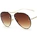 Freckles Mark Oversized Aviator Sunglasses Vintage Retro Gold Metal Frame Colorful Lenses 62mm (Gradient Brown Gold)
