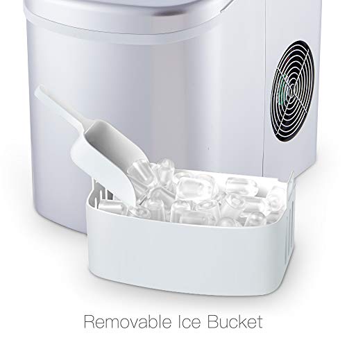 YONGTONG Portable Ice Maker Countertop, Easy-Use 8 Mins Automatic Ice Cube Maker, 26 lbs Ice Per Day, 2 Ice Cube Size, Quiet and Fast Electric Ice Maker Machine with Ice Scoop and Ice Basket, Silver