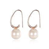 18K Rose Gold Plated Pearl Drop Earrings for Women Girls Pearl Earrings, with BuycitKy PU Jewelry Pouch (Style A)