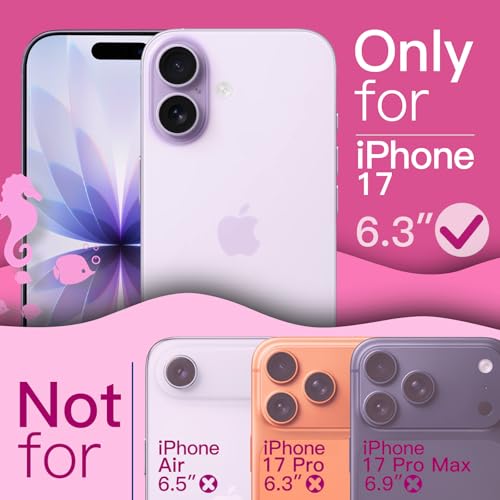 JETech Wavy Case for iPhone 17 6.3 Inch, Wave Frame Cute Curly Shape Anti-Shock Case for Women Girls, Transparent Back Hard PC (Purple)
