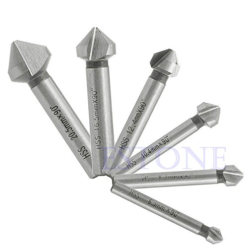 Generic 6pcs HSS 3 Flute 90Countersink Chamfer Cutter End Mill Milling Drill Bits Set