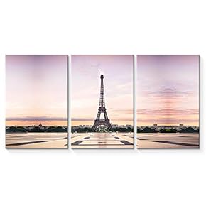 3 Piece Canvas Wall Art for Living Room Bedroom Home Artwork The Eiffel Tower Paintings Ready to Hang - 16"x24" x 3 Panels