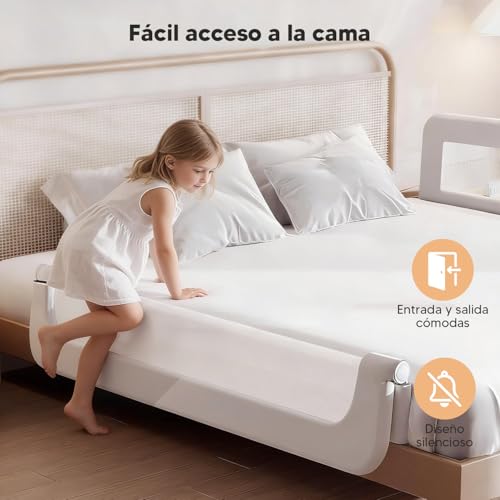 Garselay Barandilla para Cama de 1.5M，barandales para Cama Plegable，Altura Ajustable （66-78cm），Base en Forma de U y Correa de Fijación，para Todo Tipo de Colchones