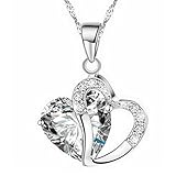 Rhinestone Pendant Necklace,Han Shi Hot Sale Luxury Women Heart Crystal Silver Chain Jewelry (H, L)