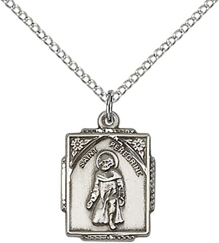 F A Dumont Church Supplies Sterling Silver St. Peregrine Pendant with 18" Stainless Steel Lite Curb Chain. Patron Saint of Cancer/Running Sores