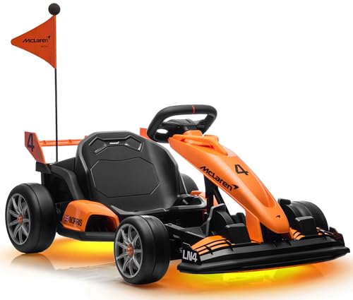 First Ride On 24V Electric Go Kart for Kids, Licensed Mclaren Drift Kart w/Adjustable Seat, 7.5 MPH Battery Powered Crazy Cart for Kids, Ride on Go Cart with Fast Two 200W Motors (24V)
