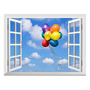 Removable Wall Sticker/Wall Mural - Colorful Balloons Flying in The Blue Sky | Creative Window View Home Decor/Wall Decor - 36"x48"