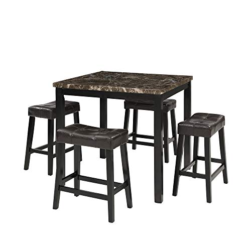 5 Piece Counter Height Dining Set Kitchen Table Furniture Set with 4 Chairs Dining Room Table and Bar Stools (Brown)