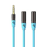 PlugLug - 3.5mm Audio Splitter Cable (Blue) 3.5mm Male to two Port 3.5mm Female - Compatible with iPhone, Samsung, LG Smartphones, Tablets, MP3 players, Bluetooth Speakers, and with Mic function