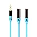 PlugLug - 3.5mm Audio Splitter Cable (Blue) 3.5mm Male to two Port 3.5mm Female - Compatible with iPhone, Samsung, LG Smartphones, Tablets, MP3 players, Bluetooth Speakers, and with Mic function
