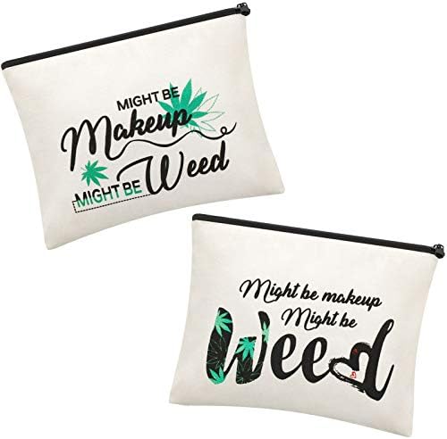 2 Pieces Leaf Makeup Cosmetic Bag Might Be Makeup Bag Funny Weed Leaf Cosmetic Bag Weed Cosmetic Bag Multipurpose Makeup Case with Zipper for Women Girls Vacation Travel