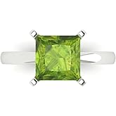 Clara Pucci 14K Solid White Gold 3 ctw Peridot Solitaire Ring for Women | Anniversary, Birthday Gift | 8.0mm Princess Cut