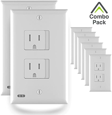 SnapPower Combo Pack (2 SafeLight, 6 SafePlate) - Outlet Wall Plate With LED Night Lights - No Batteries Or Wires - Installs In Seconds (Décor, White)