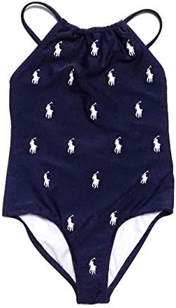 Amazon ポロラルフローレン Polo Ralph Lauren Kids キッズ ガールズ ポニーモノグラム刺繍ワンピース水着 ネイビー 2t 3t 4t 5 6 3t 並行輸入品 水着 通販