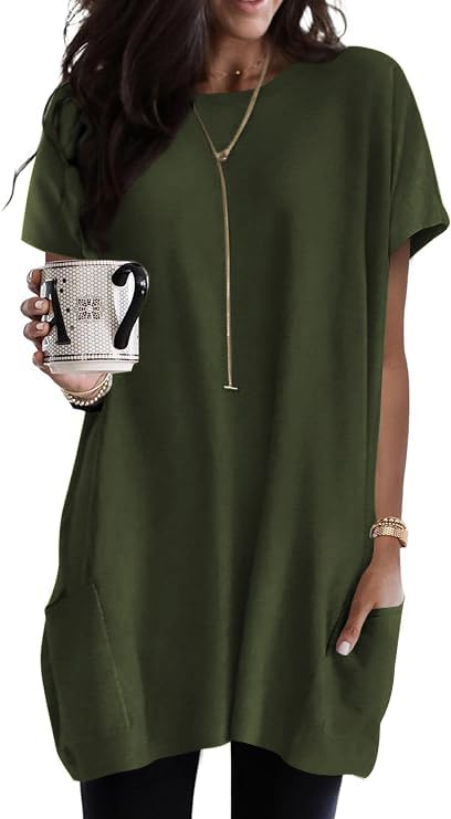 Poetsky Womens Short Sleeve Tunic Shirts Summer