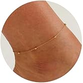 foyjoey Dainty Ankle Bracelets for Women 18K Gold Plated Satellite Beaded Herringbone Lip Chain Anklets Simple Minimalist Summer Beach Foot Jewelry Christmas Gifts