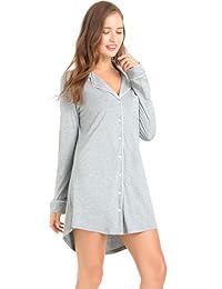 Amorbella Camisón de noche de manga corta con botones y camisa de bambú para dormir