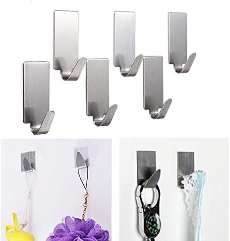 6Pcs Stainless Steel Adhesive Clothes Hanger Hook Wall Door Hook Bathroom Towel Holder