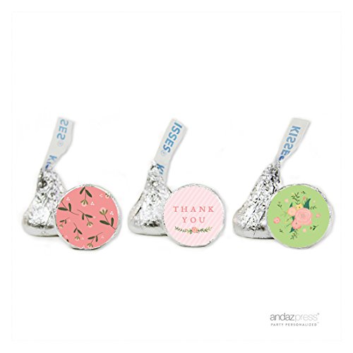 Andaz Press Floral Roses Girl Baby Shower Collection, Thank You Chocolate Drop Label Stickers Trio, Fits Hershey's Kisses, 216-Pack