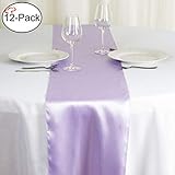 Tiger Chef 12-Pack Lavender 12 x 108 inches Long Satin Table Runner for Wedding, Table Runners fit Rectange and Round Table Decorations for Birthday Parties, Banquets, Graduations, Engagements