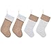 Lalent 4 Pack Christmas Stockings, 18 inches Large Thick White Quilted or Jute Burlap Luxury Stockings Gifts for Family Holiday Xmas Party Decoration Mantel Ornament (White/Jute)